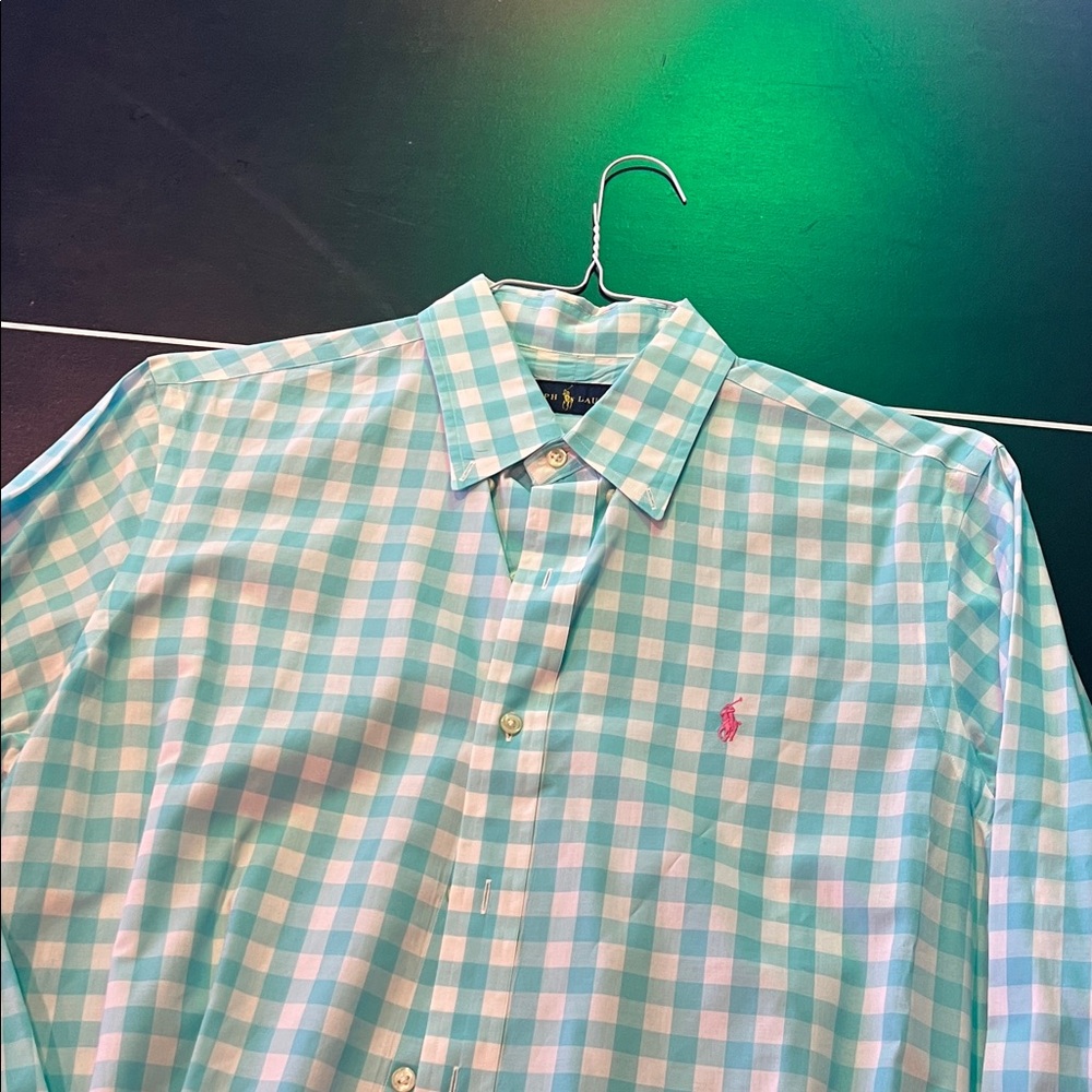 Polo by Ralph Lauren Blue and Pink Casual Button Down Shirt
